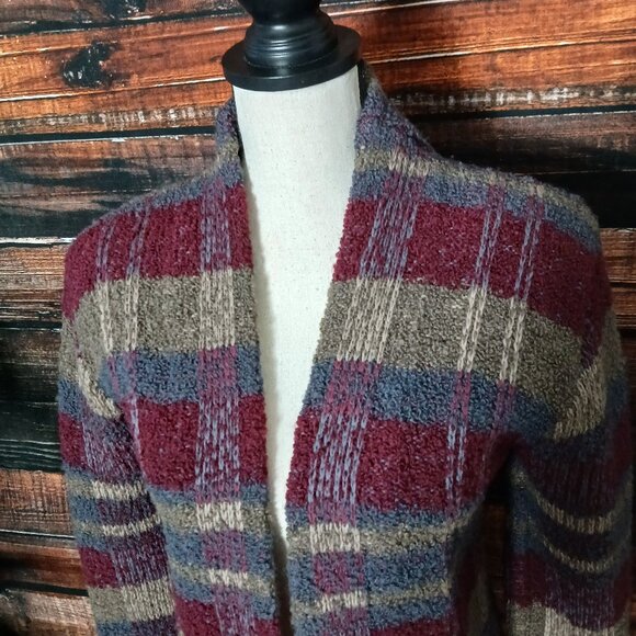 I.B. Diffusion Rare Vintage 80s Cardigan Sweater Size M Wool Plaid Open Front - Picture 7 of 9